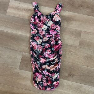 Express Black and Pink Floral Midi Dress